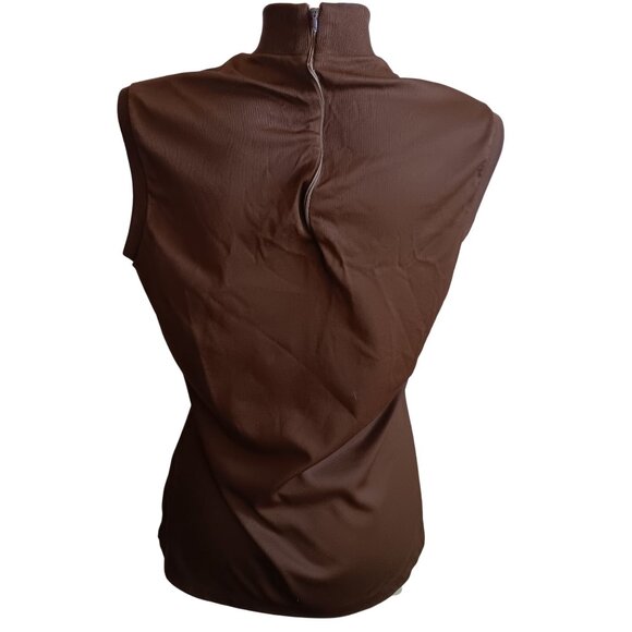 Large Vintage Brown Sleeveless Top Mock Neck With Back Zipper Closure 1970's - Picture 6 of 7